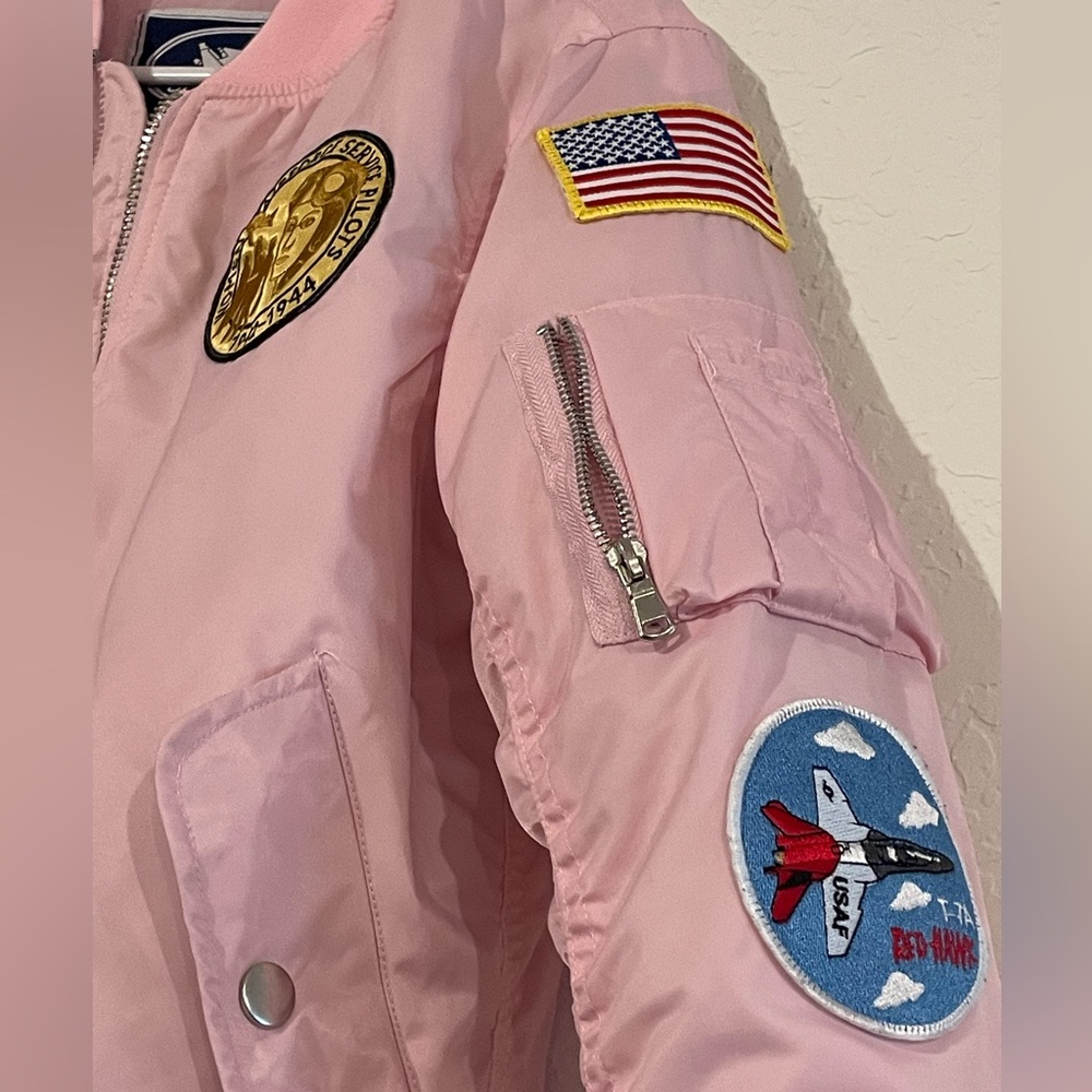 Up and Away MA-1 Ladies Pink Flight Jacket With Patches Size Small - Picture 3 of 7